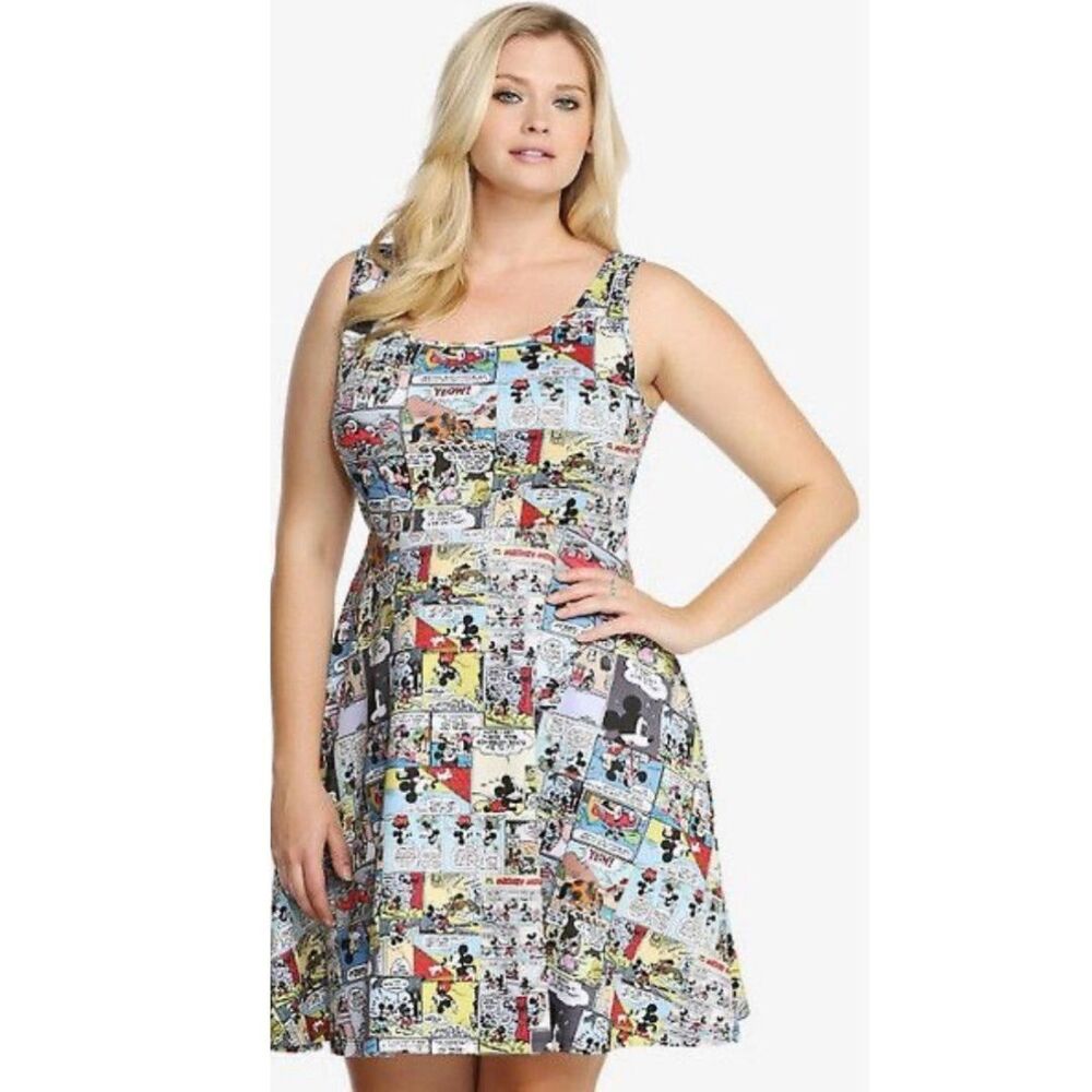 Torrid Disney Mickey Minnie Retro Comic Stripe Skater Dress Plus 1 (14/16) 1X